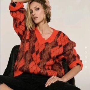 ZARA KNIT ARGYLE SWEATER NWT